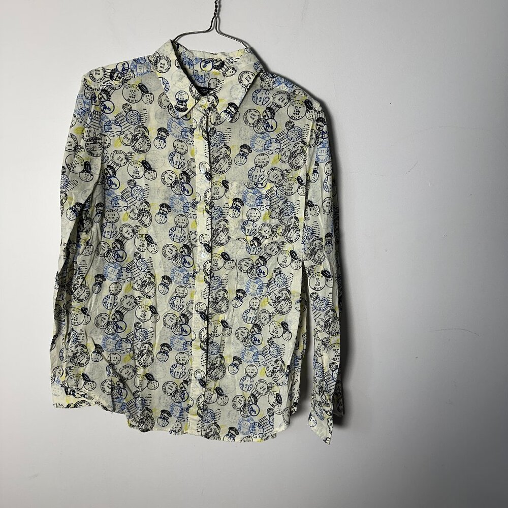 EUC Ann Taylor Petite Small S Long Sleeve Shirt Top Blouse Button Up Postal